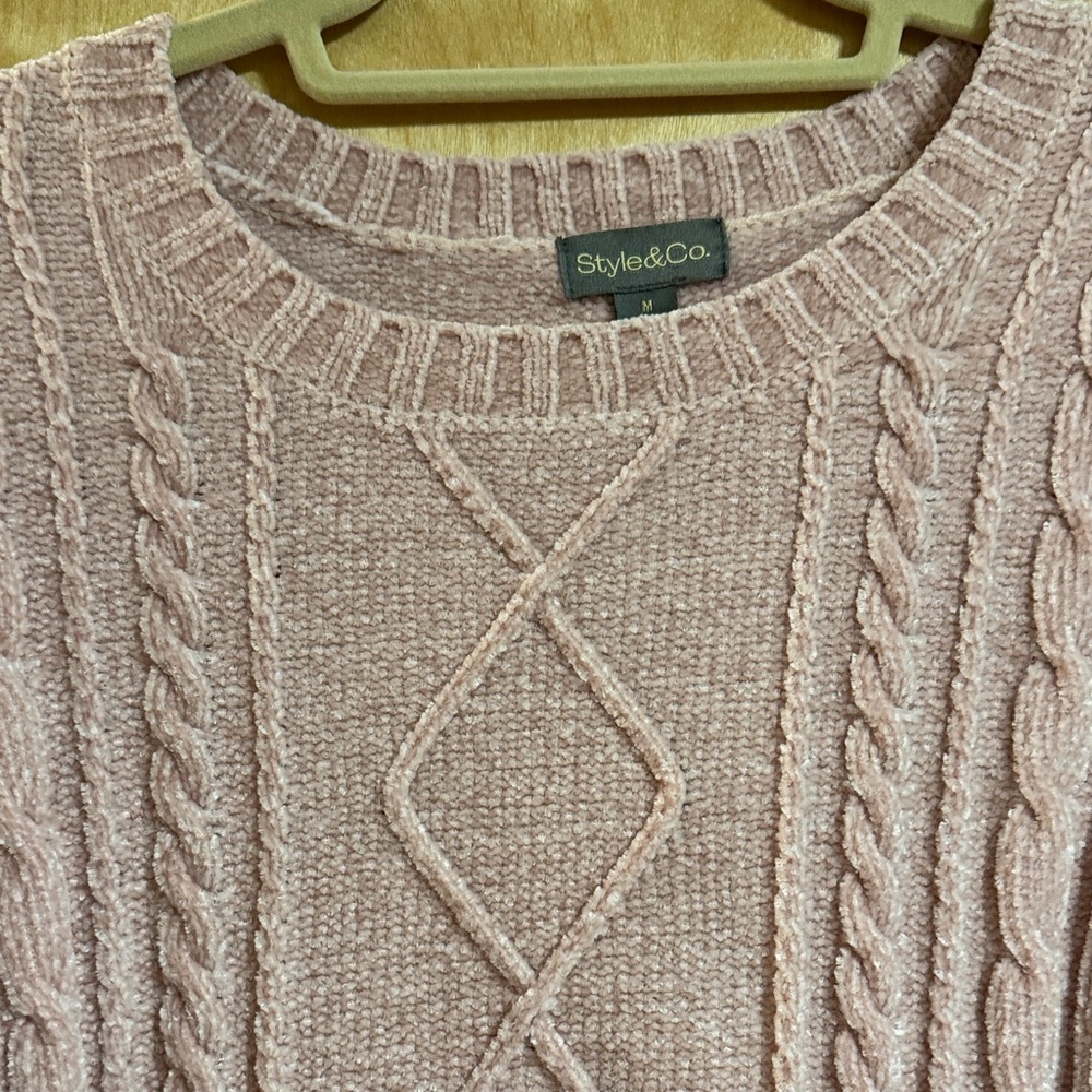 Style & Co. Dusty Rose Cable-Knit Crewneck Sweater - Picture 4 of 6